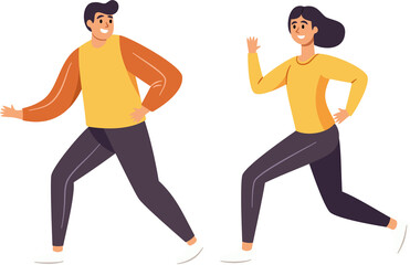 Man and Woman Running, Active and Happy, Embracing a Healthy Lifestyle, Flat Style Cartoon Illustration.