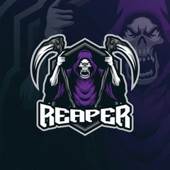 reaper mascot logo design with modern illustration concept style for badge, emblem and t shirt printing. reaper illustration for sport and esport team.