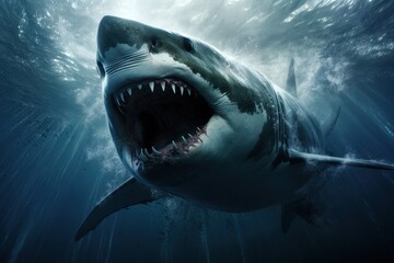 Naklejka premium A ferocious great white shark attacks. Great for posters, wildlife stories, book covers and more.
