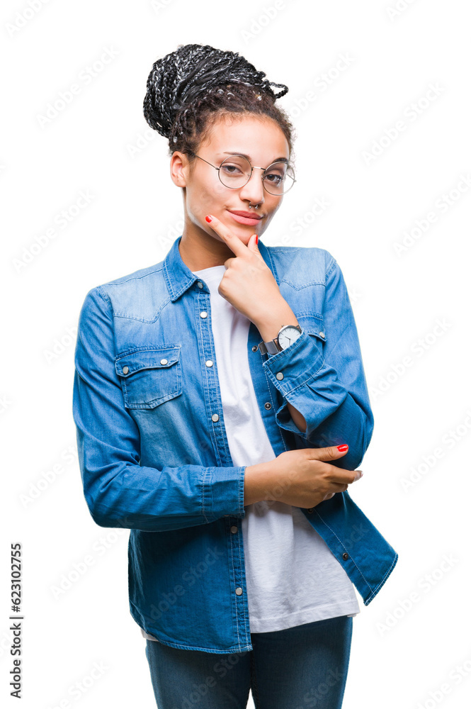 Wall mural young braided hair african american girl wearing glasses over isolated background looking confident 