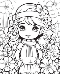 cut baby girl cartoon outline illustration. Coloring book for children. Black and white vector drawing. 