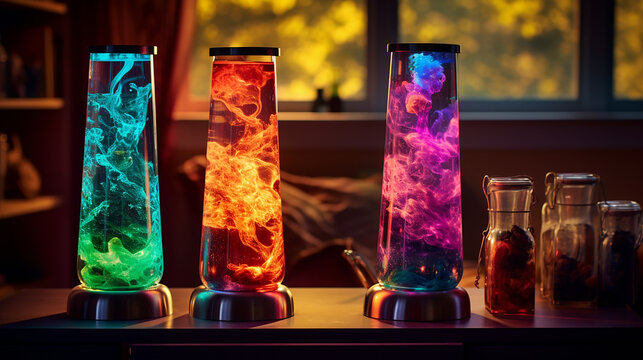 The vibrant colors and undulating forms of a lava lamp, evoking a sense of nostalgia and a soothing ambiance. Generative AI