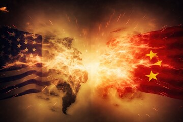 Obraz na płótnie Canvas Confrontation between the United States and China. USA. Tense mutual relations, Beijing issue, military invasion, dialogue. Symbols of States, the flag. diplomatic countries. Unresolved policy issues
