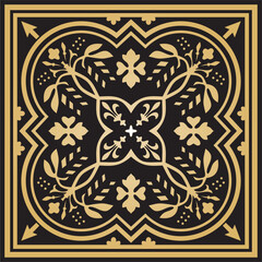 Vector gold square classic european national ornament. Ethnic pattern of the Romanesque peoples. Tiles of ancient greece, roman empire