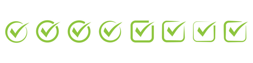 Green check mark icon. Check mark vector icon. Checkmark Illustration. Vector symbols set, green checkmark isolated on white background. Correct vote choise isolated symbol. Vector Illustration. 
