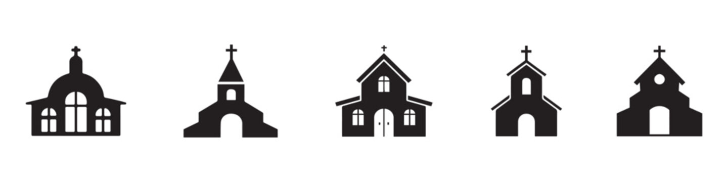 Church bulding line icon set. Icons of christian religion. Flat style. Vector Illustration. Vector Graphic. EPS 10