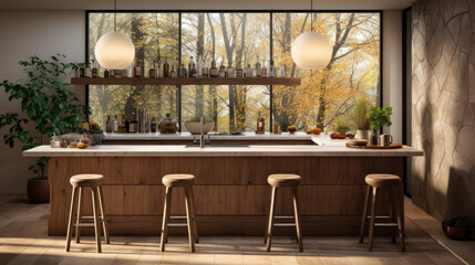 Generative ai illustration of modern bar interior using rattan barstool