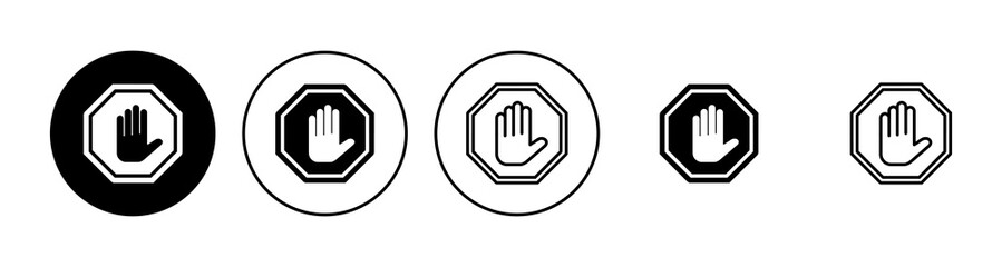 Stop icon set. stop road sign. hand stop icon vector