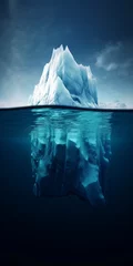Fototapete Nordlichter iceberg in polar regions, Iceberg on the Waterline, Captured in the Style of Photorealistic Surrealism and Moody Tonalism, Unveiling Impressive Panoramas of Light Blue and Blue Tones with Photorealist