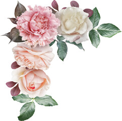 Roses and peony isolated on a transparent background. Png file.  Floral arrangement, bouquet of...