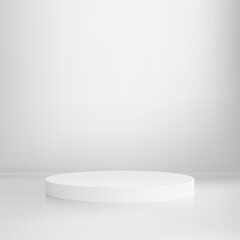 Empty white round podium, cylindrical pedestal, product advertising stage