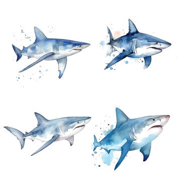 Shark watercolor paint ilustration collection