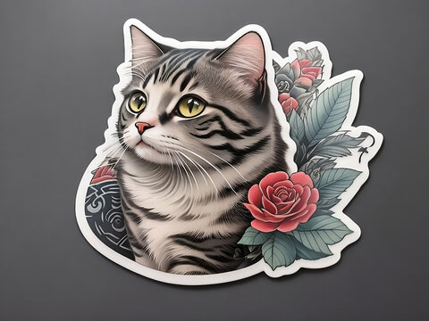 pegatina gato con rosa