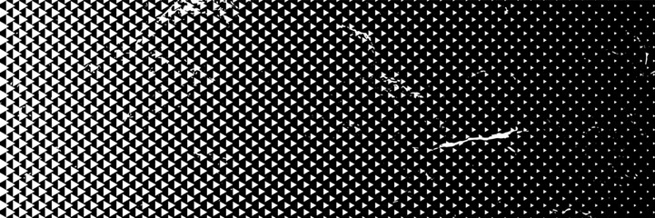 Triangle halftone retro dots effect in black and white color. Halftone effect. 