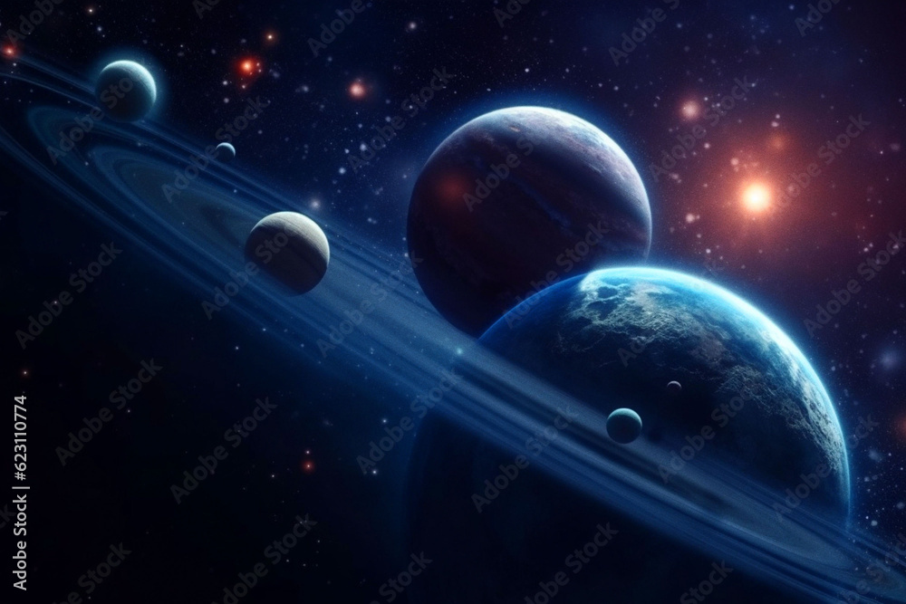 Canvas Prints space, planets and night in galaxy, solar system and universe with jupiter, mars and pluto science. 