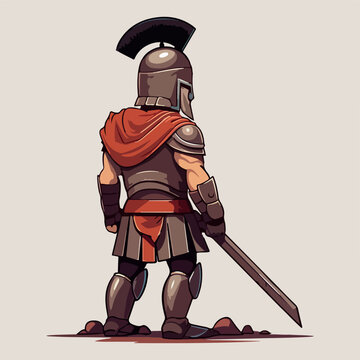 A Spartan or Tojan warrior or a Roman gladiator cartoon character vector illustration eps 10