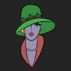 cartoon female with green hat illustration