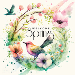  Vector Watercolor paint Background Welcome Spring