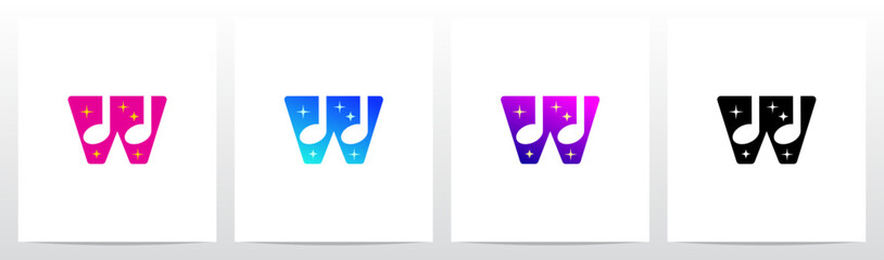 Sparkling Music Note Letter Logo Design W