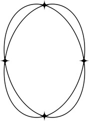 Minimalist linear black oval frame border with star in celestial concept for social media post, stories, advertising, png isolated with transparent background.