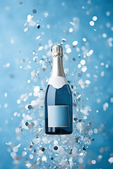 Celebratory confetti rains down upon a bottle of champagne, a timeless symbol of joyous festivities that bring together loved ones to commemorate special moments