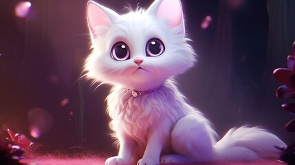 3D cat cute look,cat day art,loving soft  cute look, happy white fairy cat on clothes ,animal Generative AI
