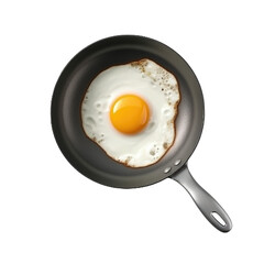 Top view of a isolated black pan with a fried egg on a cutout PNG transparent background. Generative AI