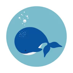 Fotobehang Walvis Cute flat whale in a round frame. Vector illustration