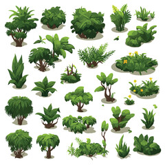 Fototapeta Jungle vegetation set isometric vector flat isolated illustration obraz