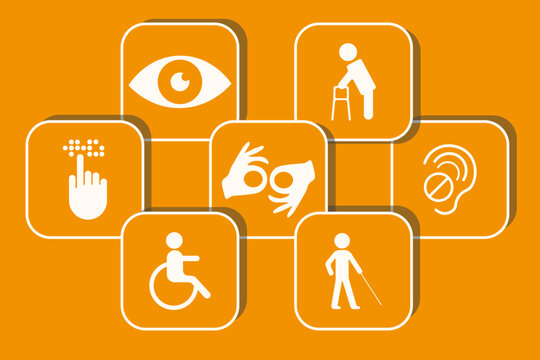 Disability Rights Awareness Month icons with shadows. Vector illustration on social concept.