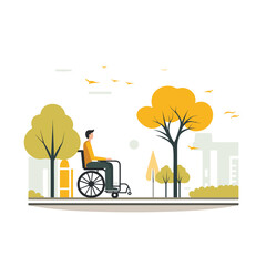 person on wheelchair in park vector flat isolated illustration