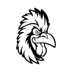 Obraz premium Rooster head logo design. Drawing rooster face. Black silhouette of rooster