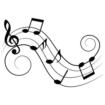 Music notes with swirls and curves, vector illustration.