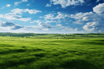Obraz premium Beautiful green field with cloudy sky. Generative AI