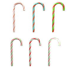 candy canes 3D set transparent background.
