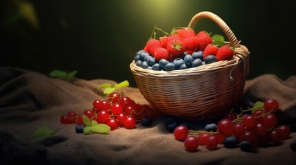 Blueberries in a basket on a wooden table