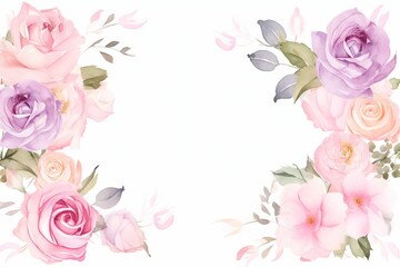 Vintage Luxury wedding invitation card template. template, Water Color Pastel Flower and bloom, Wedding decorative perfect rectangle frame border with gold line art, leaves branches, foliage. Elegant 