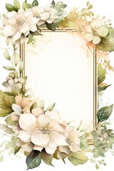 Vintage Luxury wedding invitation card template. template, Water Color Pastel Flower and bloom, Wedding decorative perfect rectangle frame border with gold line art, leaves branches, foliage. Elegant 