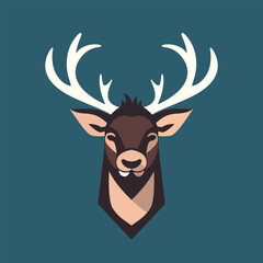 Deer head logo design. Abstract drawing deer with horns. Cute cartoon deer