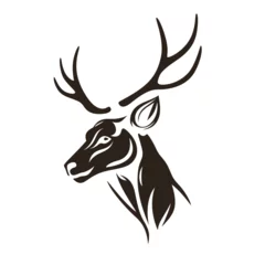 Dekokissen Deer head logo design. Abstract drawing deer face. Black icon of deer with horns. © chekman