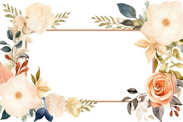 Vintage Luxury wedding invitation card template. template, Water Color Pastel Flower and bloom, Wedding decorative perfect rectangle frame border with gold line art, leaves branches, foliage. Elegant 