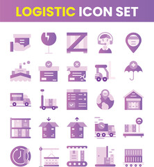 Logistics icon set. Containing distribution, shipping, transportation, delivery, cargo, freight, route planning, supply chain, export and import icons. by rasamastudio