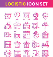 Logistics icon set. Containing distribution, shipping, transportation, delivery, cargo, freight, route planning, supply chain, export and import icons. by rasamastudio