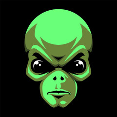 Alien head icon. Green humanoid. Ufo. Sport mascot. T-shirt print.