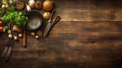 Spices and herbs on stone background. Top view with copy space - obrazy, fototapety, plakaty