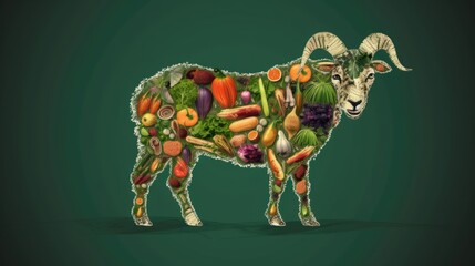 Vegetables and fruits in the form of a goat. Vector illustration