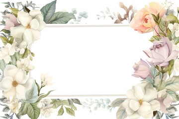 Fototapeta premium Vintage Luxury wedding invitation card template. template, Water Color Pastel Flower and bloom, Wedding decorative perfect rectangle frame border with gold line art, leaves branches, foliage. Elegant 