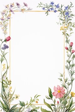 Vintage Luxury wedding invitation card template. template, Water Color Pastel Flower and bloom, Wedding decorative perfect rectangle frame border with gold line art, leaves branches, foliage. Elegant 