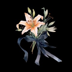 Lily Bouquet Flowers on a Black Background. Generative ai