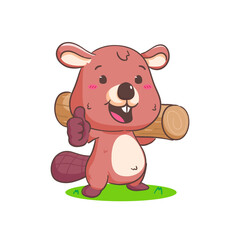 Obraz na płótnie Canvas Cute Beaver Cartoon Character Mascot vector illustration. Kawaii Adorable Animal Concept Design. Isolated White background.